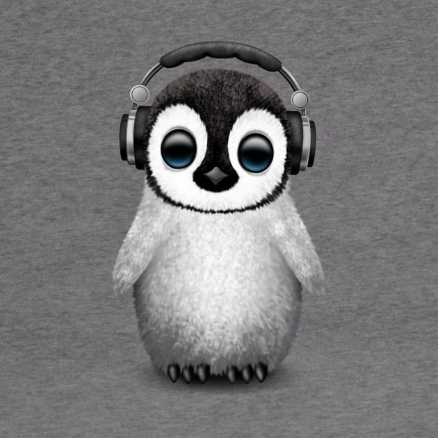 Cute Baby Penguin Dj Wearing Headphones by jeffbartels